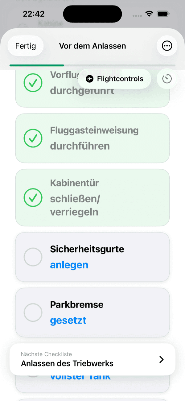 Screenshot der Checkliste Funktion in der Aviyate App